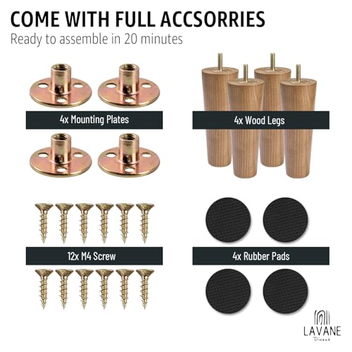 La Vane 6 inch Ash Wood Tapered Furniture Legs 4-Pack with 5/16" Thread | Walnut Ash Wood with Straight Grain, 400lb Load Capacity, Hardware inclu., Mid-Century Modern, Upgrade for Sofa Cabinet - color: Tapered-walnut, size: 6"
