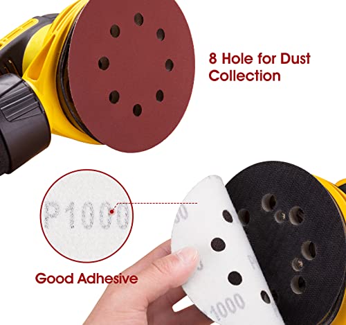 S SATC 1000 Grit 5 Inch Sanding Disc 8 Hole Hook and Loop Sanding Pad Aluminum Oxide Round Sandpaper Disc for Random Orbit Sander(150 Pack) - style: 150PCS 5 Inch 1000 Grit