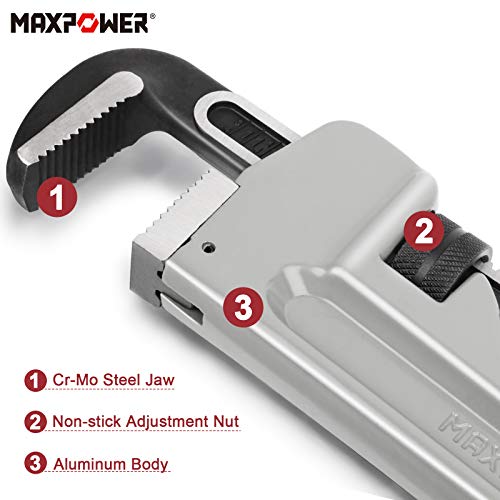 MAXPOWER 30-inch Pipe Wrench, 4.2" Jaw Opening, Aluminum Plumbing Wrench - size: 30-inch, style: Straight Pipe Wrench