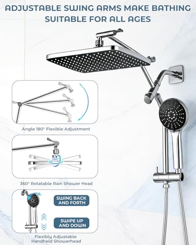 Shower Head with Handheld,High Pressure Chrome Slide Bar ShowerHead - color: C-Chrome, style: Rectangular 12"