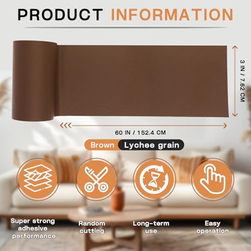 Leather Repair Patch, Self Adhesive Leather Repair Tape Kit, Brown - color: Brown, size: Litchi Grain 3 x 60 In