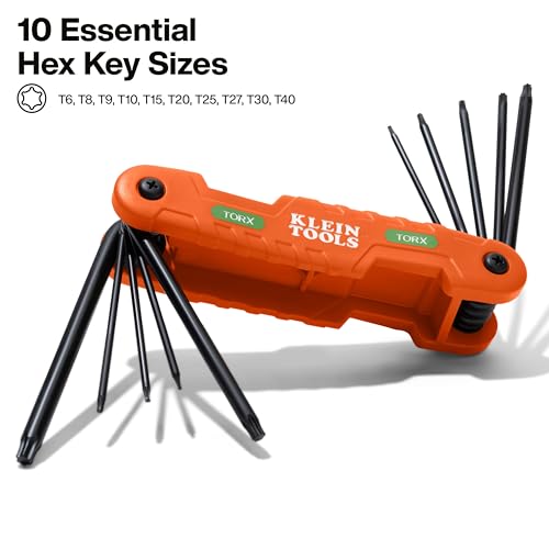 Klein Tools 70550T Pro Folding Hex Key Set, 10-Key Torx Sizes T6 to T40, Heat-Treated Alloy Steel, High-Leverage Blades - style: 10-Key TORX