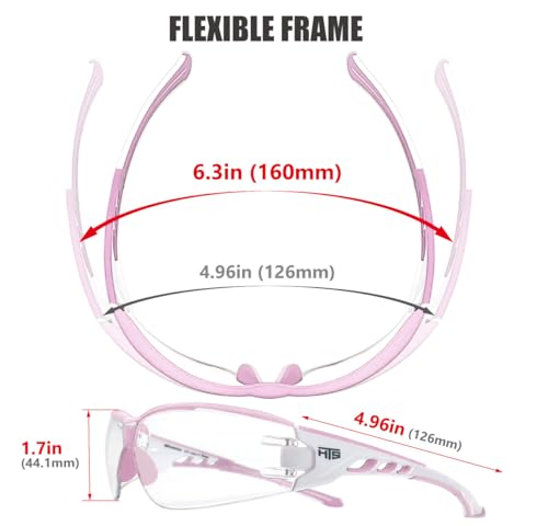 HTS HUNTERSKY Super Flexible Lightweight Anti Fog Wrap-Around U6 Clear Shooting Safety Glasses with ANSI Z87.1 Scratch Resist - color: Light Pink / Clear W/ Pink Case