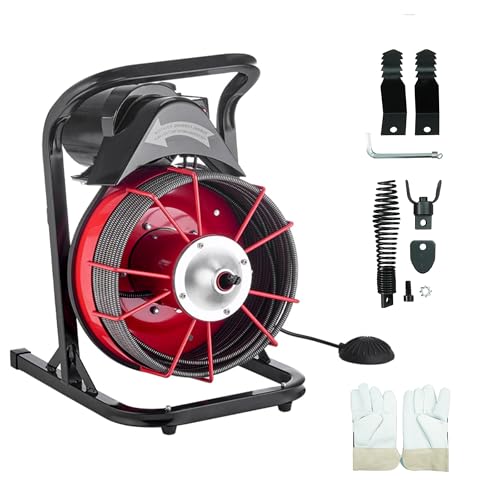 HoldwellS 75FT x 1/2 Inch Drain Cleaner Machine, Manual Feed Electric Drain Auger for 2"-6" Pipes, Sewer Snake Auger with 4 Cutters & Pneumatic Foot Switch - color: 75FT x 1/2inch (Manual Feed)