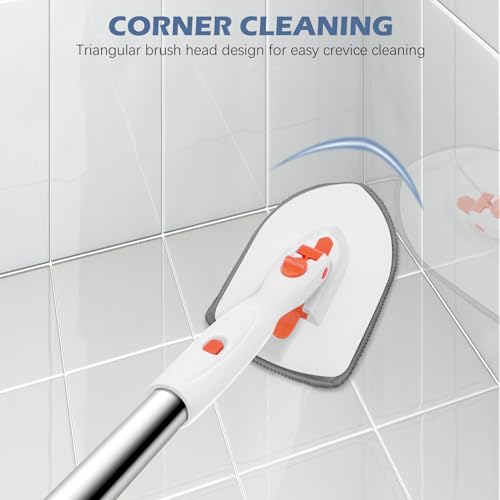 SetSail Tile Tub Scrubber Brush 3-in-1 Shower Scrubber with Long Handle - color: Orange, size: 2 Pads