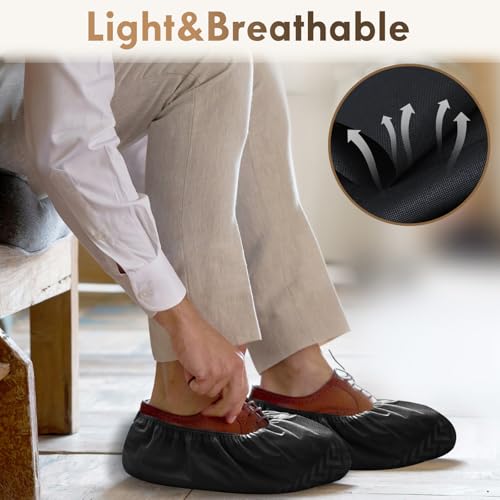 Shoe Booties Disposable Non Slip, Shoe Covers Disposable for Indoors, Breathable Boot Covers Fits Up To 11 US Men and 13 US Women Size, Non-Woven Fabric - size: Black Set of 50(L)