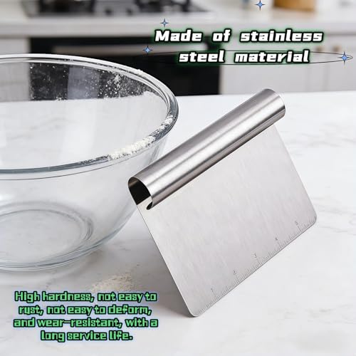 Stainless Steel Dough Scraper with Measuring Scale - Multi-Purpose Kitchen Tool for Baking, Pizza, Grilling, Pastry Cutter & Vegetable Chopper | Ergonomic Handle & Rust-Proof Design