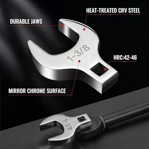 1/2'' Full Polish Drive Jumbo Crowfoot Wrench, Open End Wrench, SAE, 1-3/8'', CR-V Steel, Tools for Mechanics Maintenance or Repairs, Access Fasteners in Tight Spaces Work Hard-To-Reach Areas - size: SAE-1-3/8''