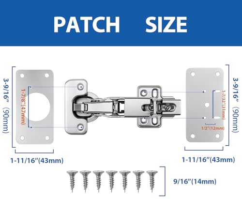 TamBee Corner Cabinet Hinge Bifold 175 Degree with Repair Plate Kit, 48mm Full Overlay Lazy Susan Cabinet Door Hinge Frameless - size: 175° Full Overlay + Plates