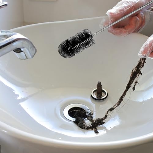 2pcs Flexible Long Drain Brush Set, Hose Pipe Stainless Steel Nylon Bristles Brushes with Dual Heads Tube Cleaner Brush for Kitchen, Sink, Drain Pipe, and Pipe Cleaning Tool - color: Black
