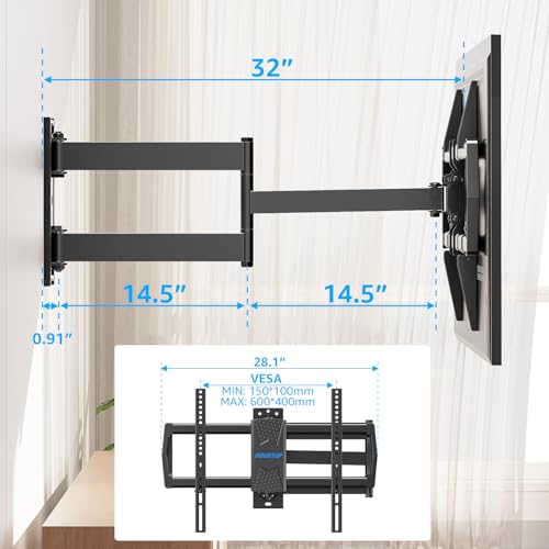 MOUNTUP Corner TV Wall Mount for Most 42-75 Inch TVs with 32” Long Extension, Long Arm TV Mount, Full Motion TVs Mount Swivel Articulating Mounts, MAX VESA 600x400mm, Holds up to 99 lbs MU0076 - size: for 42-75 inch TV,Corner TV Mount