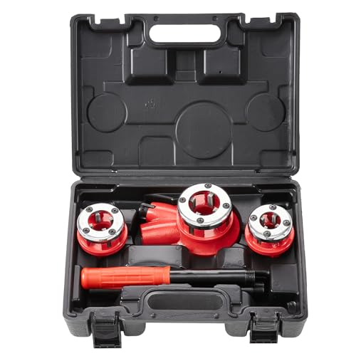 VEVOR Ratchet Pipe Threader Kit with 3 Dies, 1/2" NPT, 3/4" NPT, 1" NPT Ratcheting Pipe Threading Tool, Portable Pipe Threader Set with Storage Case for Plumbing Installation and Repair - size: 1/2" - 1”