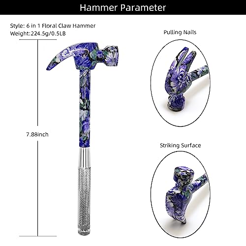 6-in-1 Floral Hammer Kit, Multifunctional Set with Cross & Flat Screwdriver, Portable Mini Gift - color: Purple