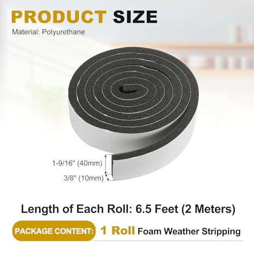 uxcell Weather Stripping Door Seal, 1-9/16" x 3/8" x 6.5 Ft Adhesive Foam Tape Seal Soundproof Insulation Strips for Door Frame Window Gaps (1 Roll, 6.5 Feet) - size: 1-9/16" x 3/8" (6.5 Ft)