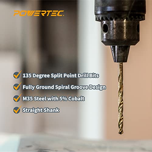 POWERTEC 1mm, 1.5mm, 2mm, 2.5mm & 3mm Cobalt Drill Bits Set, 50 Pack – M35 HSS Jobber Length Twist Bits, 135° Tip for Metal, Stainless Steel, Cast Iron, Wood & Plastic (QDB2104) - style: 50PK Metric Cobalt Drill Bits Set (1mm-3mm)