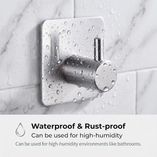 Fotosnow Adhesive Towel Hooks 15lbs Heavy Duty Wall Hooks Waterproof Stainless Steel Hanger for Hanging Coat, Hat, Towel Robe Hook Rack Wall Mount- Bathroom and Bedroom 4-Packs - color: Silver-4 Pack