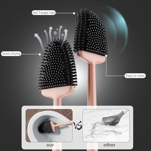 Sellemer Silicone Toilet Brush, Ventilation Slots Holder 1 Pack, Rose Gold - color: Rose Gold-1pcs
