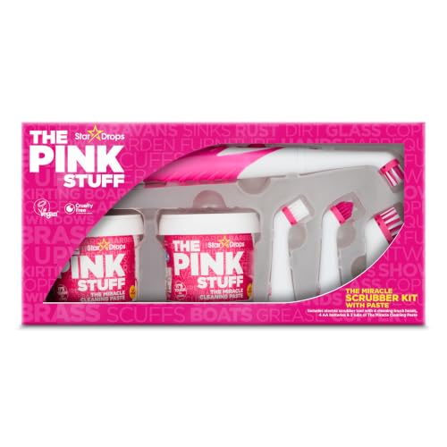 Stardrops - The Pink Stuff - The Miracle Scrubber Kit - 2 Tubs of The Miracle Cleaning Paste With Electric Scrubber Tool and 4 Cleaning Brush Heads, 6 Piece Set