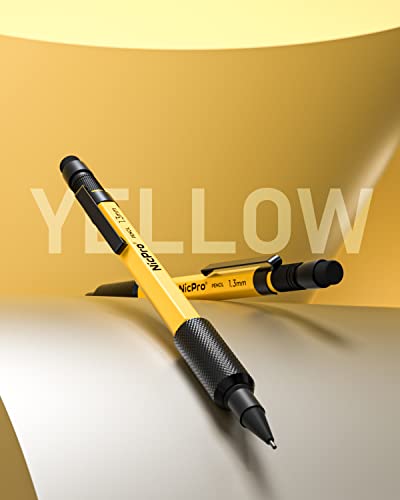 Nicpro 21PCS 1.3 mm Mechanical Pencil Set in Leathercase with 138 Lead - color: Yellow