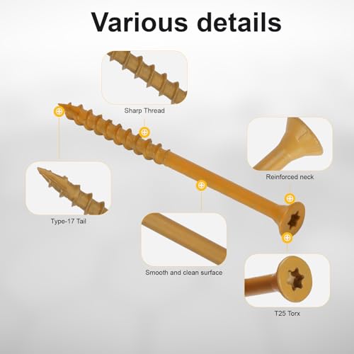 Deck Screws #10 x 2-1/2’’, T25 Star Torx Drive Flat Head Wood Screws, Tan, 5lb - color: Tan, size: 10X2-1/2’’