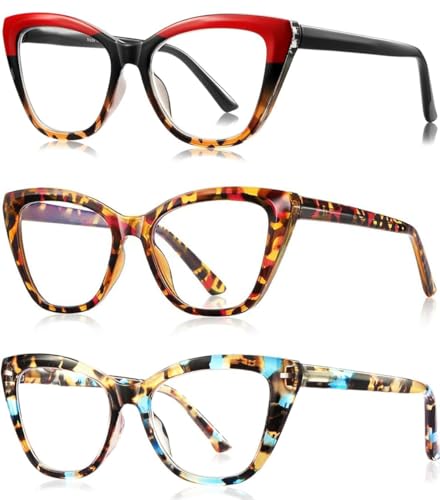 3 Pack Oversized Reading Glasses for Women with Spring Hinge - color: 3 Pack Mix C3*