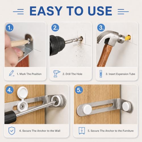 Wall Anchors for Furniture, Furniture Anchor Kit, 12 Pack, Silver - color: Silver