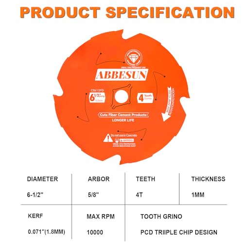 2Pack 6-1/2 Inch 4T PCD Tipped Hardie Blade Fiber Cement Circular Saw Blade - size: 6-1/2" 4T (2 Pack)