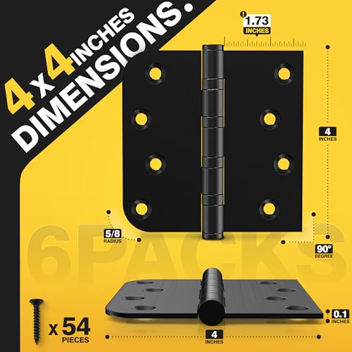 KOLET Ball Bearing Door Hinges, 4 x 4 Inches, Matte Black, 6 Pack - color: Matte Black, size: 6 Pack