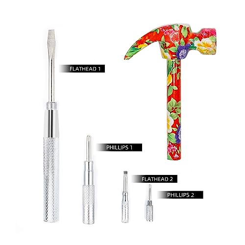 YOUMI 6 in 1 Multifunctional Floral Hammer & Screwdriver Tool for Christmas, Birthday, Valentine's Day Best Gift (Red) - color: Red