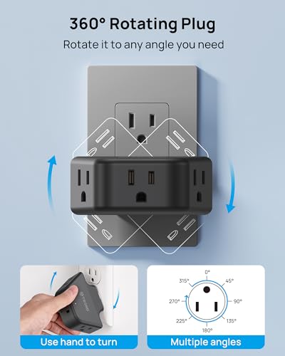 TROND 360 Rotating Plug Outlet Extender for Bathroom Kitchen, 2 Pack - color: Black, size: 3AC-3 Prong (Rotating Plug), 2 Pack