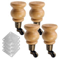 4pcs 6" Wooden Furniture Legs with Furniture Casters, Gourd Shape - color: Wood Color, size: Height: 6"
