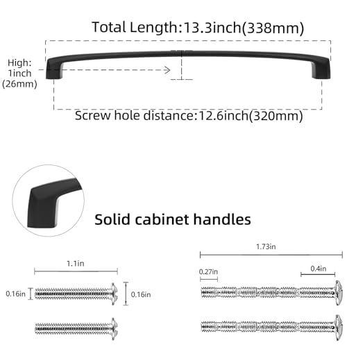 10 Pack 12.5 inch Matte Black Kitchen Cabinet Handles Cabinet Pulls Black Drawer Pulls Kitchen Cabinet Hardware Handles Dresser Handles - color: Matte Black, size: 12-3/5" Hole Center（320mm）
