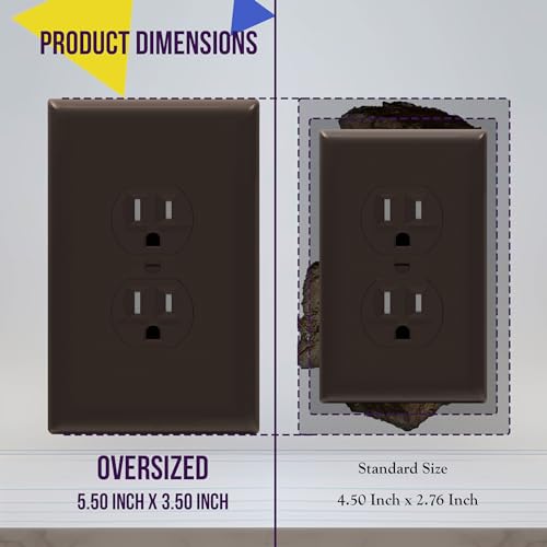 ENERLITES 10 Pack Oversized Duplex Outlet Covers, Jumbo Wall Plate, Brown - color: Brown, size: Over-Size