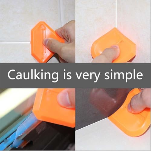 Multifunctional 3-in-1 Silicone Caulking Tool kit - The Ultimate Tile Joint Treatment Tool for Cleaning, Leveling, Seam Pressing, Shaping and Edge Finishing (Plastic Scouring Blade) - color: Black