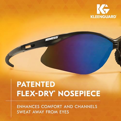 KleenGuard™ V30 Nemesis™ Safety Glasses (14481),Blue Lenses with Mirror coating, Black Frame, Unisex Eyewear (12 Pairs/Case) - size: One Size