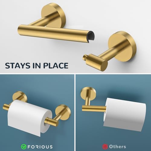 FORIOUS Toilet Paper Holder and Towel Ring Set, Bathroom Accessories Set - color: Brushed Gold