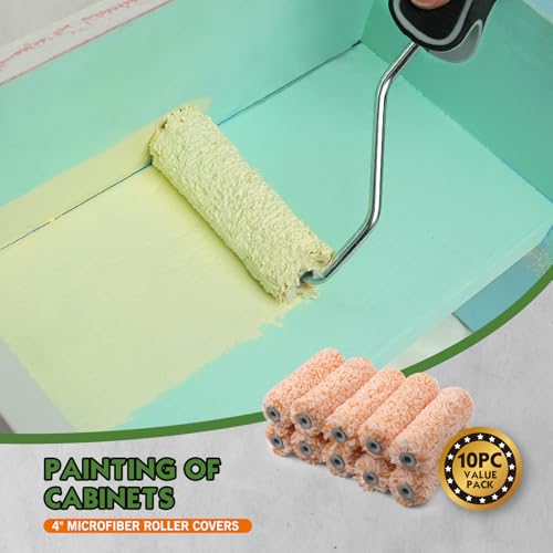 ROLLINGDOG 4 inch Small Paint Roller Sleeves - color: 10pc 4" Microfiber Roller Cover
