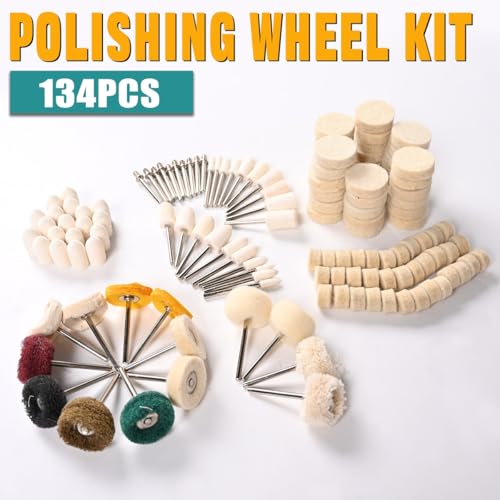 134PCS Polishing Buffing Wheel Polishing Kit,Polishing Wheel Rotary Tool with 1/8" Shank, Abrasive Wheel Buffing Polishing Wire Brushes Wool Felt Cotton Mounted Compatible with Dremel - color: 134PCS