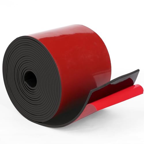WochiTV Adhesive Solid Rubber Strips, 5" Wide x 1/8" Thick x 120" Long Self Stick Black Neoprene Rubber Rolls Perfect for DIY Insulation Cushion Gasket, Sealing, Liner, Weather Striping - size: 5" W X 120" L, style: 1/8" Thick Adhesive