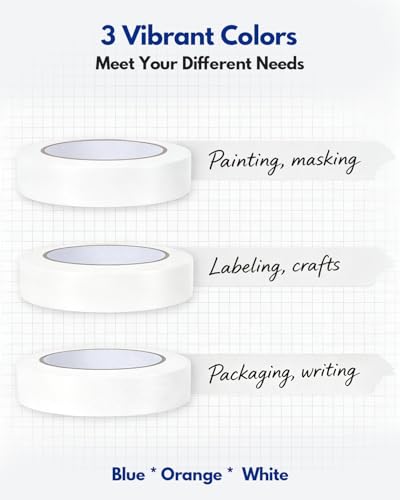 3Rolls White Painters Tape 1 Inch Wide Masking Tape for Painting 55Yards - color: White