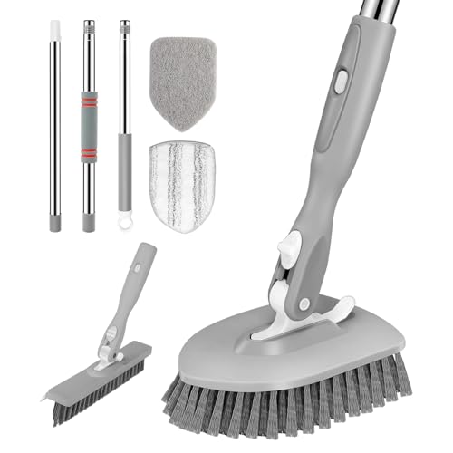 SetSail 4-in-1 Tile Tub Floor Scrubber with V-Shaped Grout Brush, Gray - color: Gray, size: 2 Pads + V-Shaped Brush