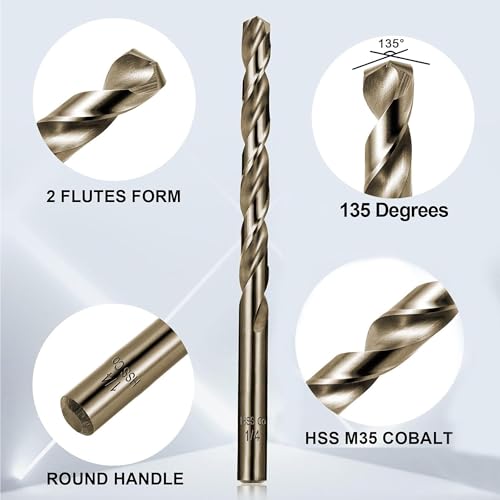 Cobalt Drill Bits Set for Hardened Metal and Stainless Steel, 101Pcs M35 High Speed Steel Twist Jobber Drill Bits 1/16"-1/2", with Plastic Index Storage Case - size: 1/16-1/2 in (101 pcs)