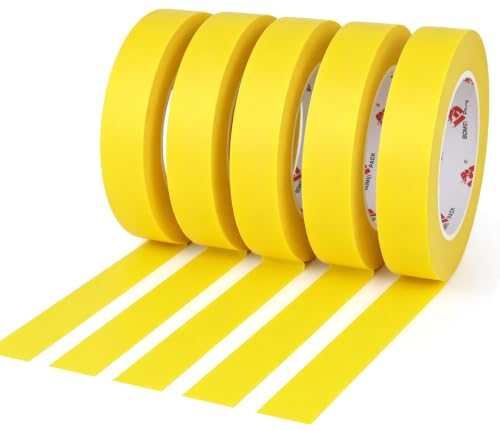 BOMEI PACK Yellow Painters Tape 1 Inch Bulk - Paint Tape 5 Rolls x 1 Inch x 55 Yards - Yellow Masking Tape for Walls Painting, DIY Crafting, and School Projects, Total 275 Yards - color: Yellow