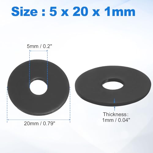 uxcell 75Pcs M5 304 Stainless Steel Flat Washers, ID 5mm, OD 20mm, Thickness 1mm Round Metal Washers for Screws Bolts, Outdoor Construction, Black - size: M5*20*1mm