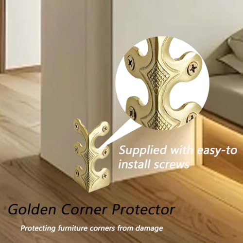 24 pcs Solid Brass Baseboard Corner Protectors, Skirting Board Corner Protectors, Vintage Metal Corner Protector Table Corner Edge Cover Safety Bracket with Screws (Golden) - color: Golden