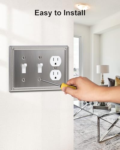2-Pack Combo Duplex/Double Toggle Light Switch Cover Plate, Heirloom Silver - color: Heirloom Silver, size: Double Toggle/Single Duplex 2PK