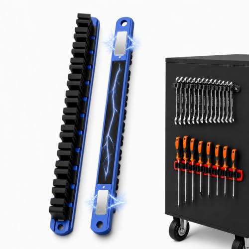 Heavy Duty Magnetic Screwdriver & Wrench Organizer, 12 Slot Tool Holder - color: Blue, size: 12-Slot