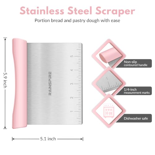 Multi-Purpose Stainless Steel Bench Scraper Dough Blender & Pastry Cutter - color: Pink