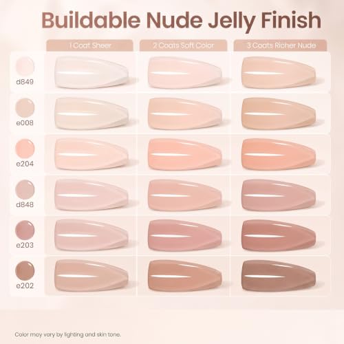 Beetles Nude Gel Nail Polish Set, 6 Colors Neutral Nude Jelly - color: 0-0-0-Dusky Mocha