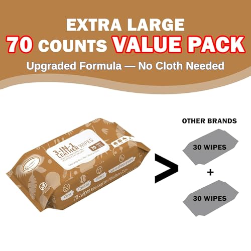 Air Jungles 3in1 Leather Cleaner Wipes 70 Count, Extra Large 8" x 10" Size - size: 70 Count (Pack of 1)